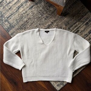 Quince Cream V-Neck Ribbed Sweater